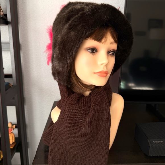 Vintage Brown Faux Fur Scarf Hat - Picture 2 of 6